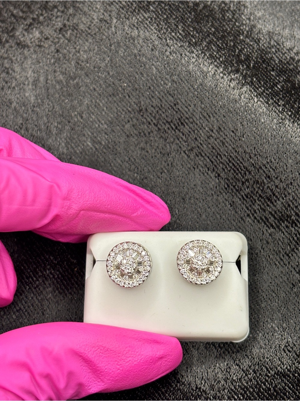 .925 Sterling Silver 2.5 CTW VVS Moissanite Small Baguette Halo Stud Earrings - Picture 5 of 9